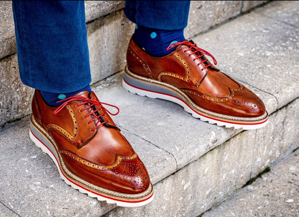 Jose Real Crust Brown Alligator Wingtip Dress Shoes Jose Real 44 Made in Italy Jose Real Blue & Brown Multi-Toned Wingtip Sneaker Lace Up  main image 4