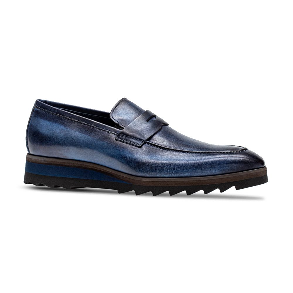 loafer genuine calf leather men dress shoes blue Handmade Mens navy blue leather casual shoes, Men leather driving shoes loafer