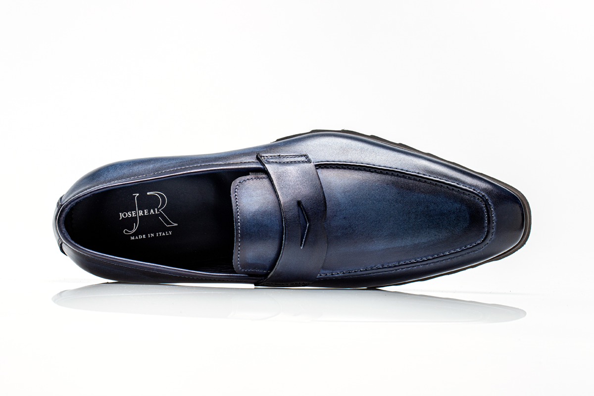 loafer genuine calf leather men dress shoes blue AMBERES SPORT DEEP BLUE LOAFER